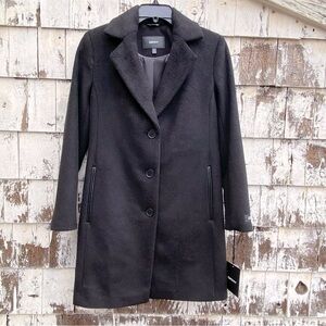 DKNY Petite Wool Blend Black Pea Coat
